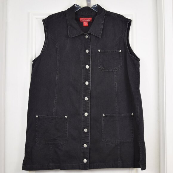 Venezia Jeans Denim Dress Women 18 Black Button Up Y2K LBD Goth Punk Rock Hippie - Picture 1 of 11